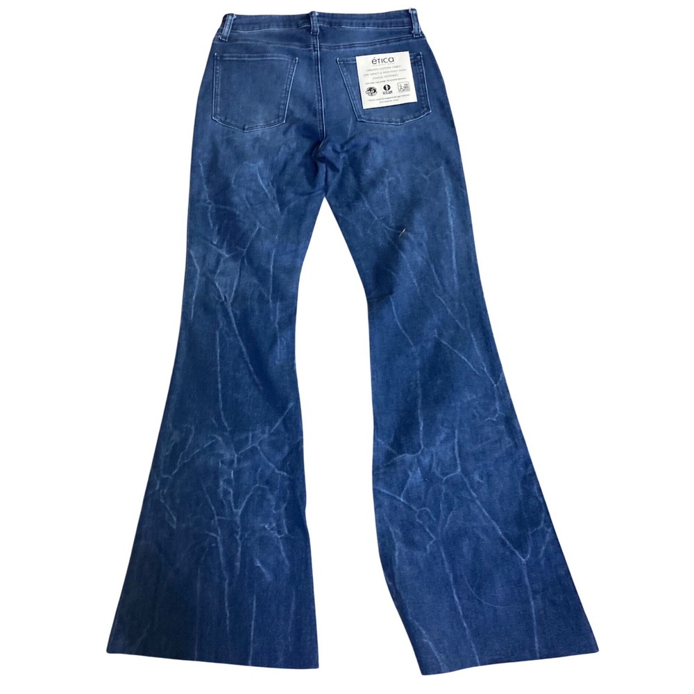 Etica Womens High Rise Flare Jeans Blue Organic Cotton Raw Hem Size 29